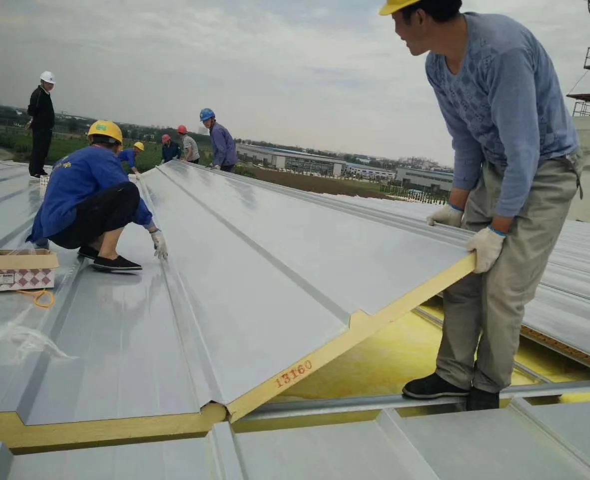 Color Galvanized Steel Corrugated Rock Wool Insulation Roof Sandwich Panel