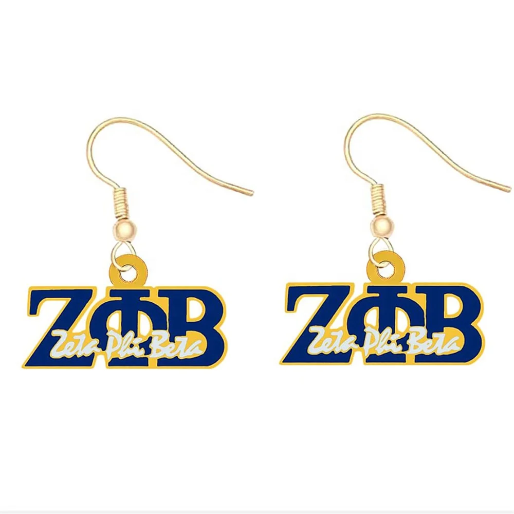 Fashion ZETA PHI BETA Greek alphabet enamel shield pendant earring for student society sorority gift souvenir jewelry