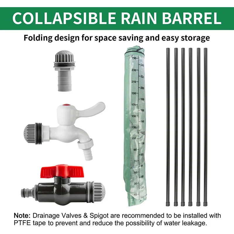 Collapsible Rain Barrel,Portable Water Storage Tank With Volume Marker,Filter Faucet,66 Gallons