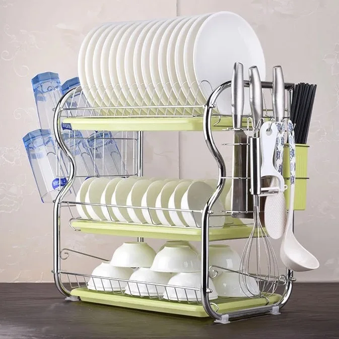 Household Space Saving Organization Storage Tools 3-layer Kitchen Dish Drain Rack Dishwashing Cup Drying Rack