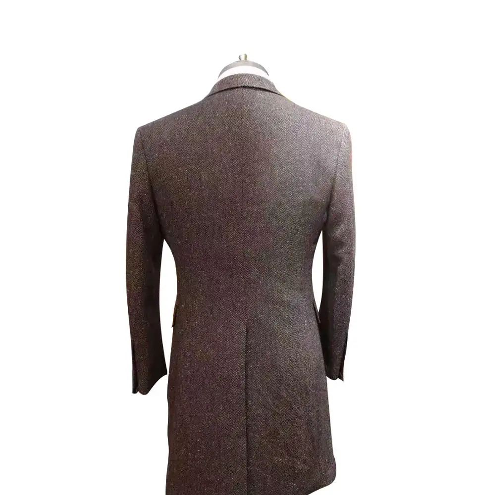 In stock wholesale single-breasted brown wool topcoat with internal pockets