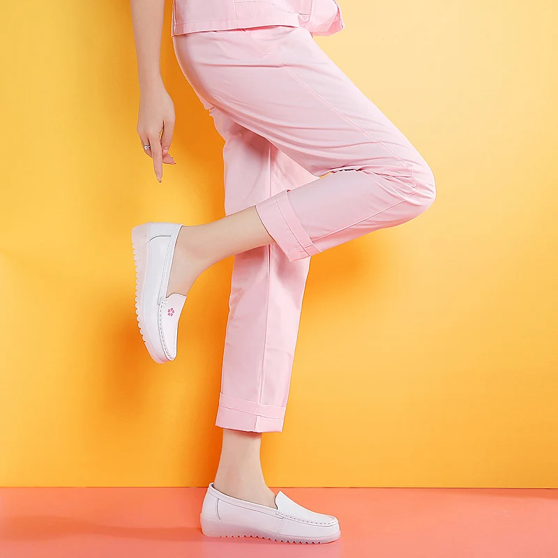 Comfortable Cow Leather Hospital Nurse Shoe Anti Slip Loafer White Nursing Shoes For Nurse