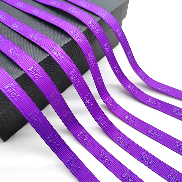 Custom logo Blind Embossed Printed Grosgrain Ribbon Raised Gift Decoration Wrapping Ribbon