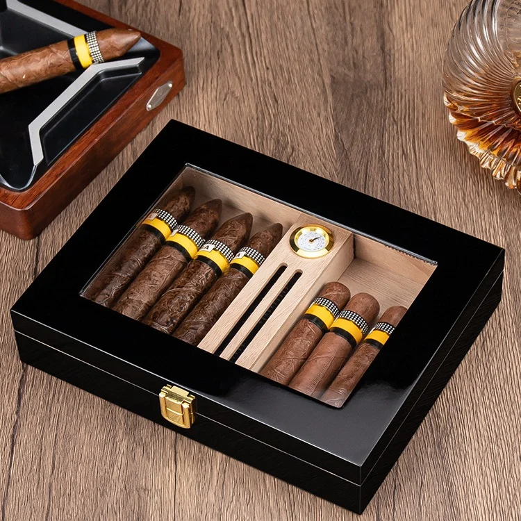Cigar portable box piano lacquer 16 pack sealed lock cigar moisturizing cigarette box