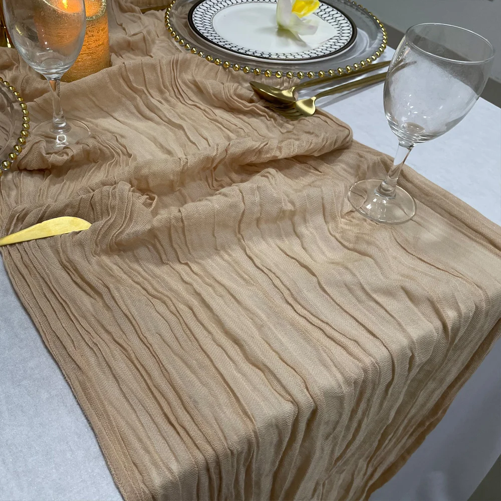 TR019 green smoke gauze table runner linen hemstitch table runner