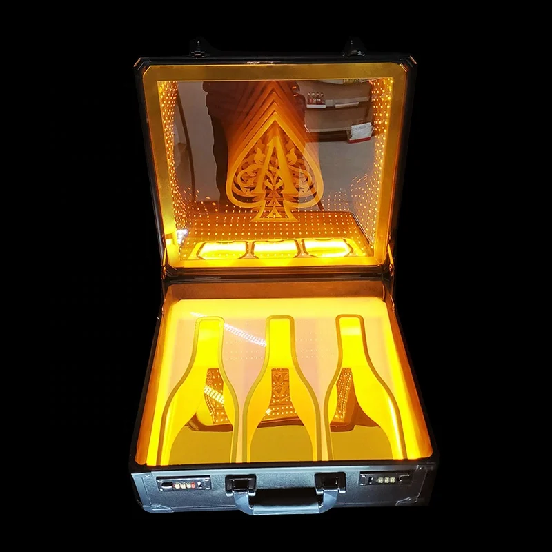 high-grade LED Ace of Spades 3 bottles champagne collection suitcase Box glowing wine bottle display holder VIPbottle carry case