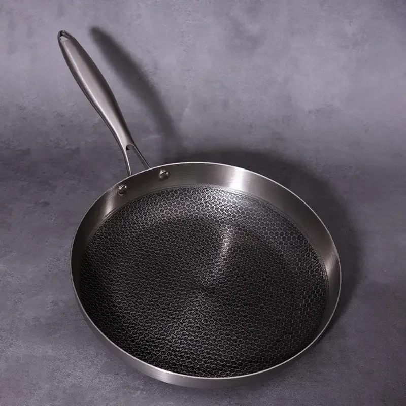 Custom 2.3mm bottom multi layer 304 stainless steel 18/10 kitchen induction non-stick honeycomb pattern large egg frying pan set