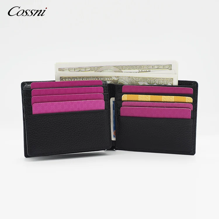 Wholesalers fashion RFID blocking bifold violet wallets black pebble leather men wallet
