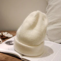 new Angora rabbit wool wool cap winter curly edge baotou knit cap