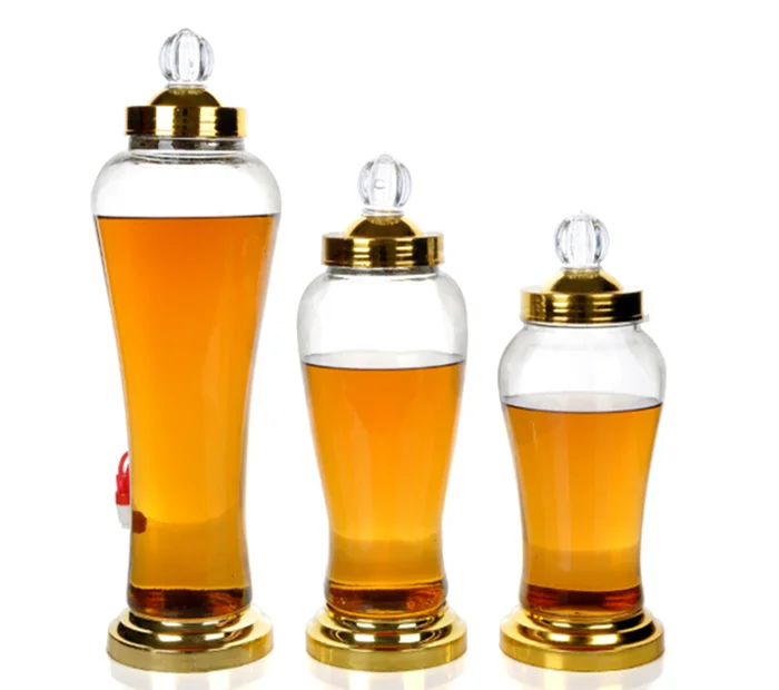 Korean style wine bottle 3L 4L 6L ginseng wine glass bottle jar with base and plastic or stainless steel tap