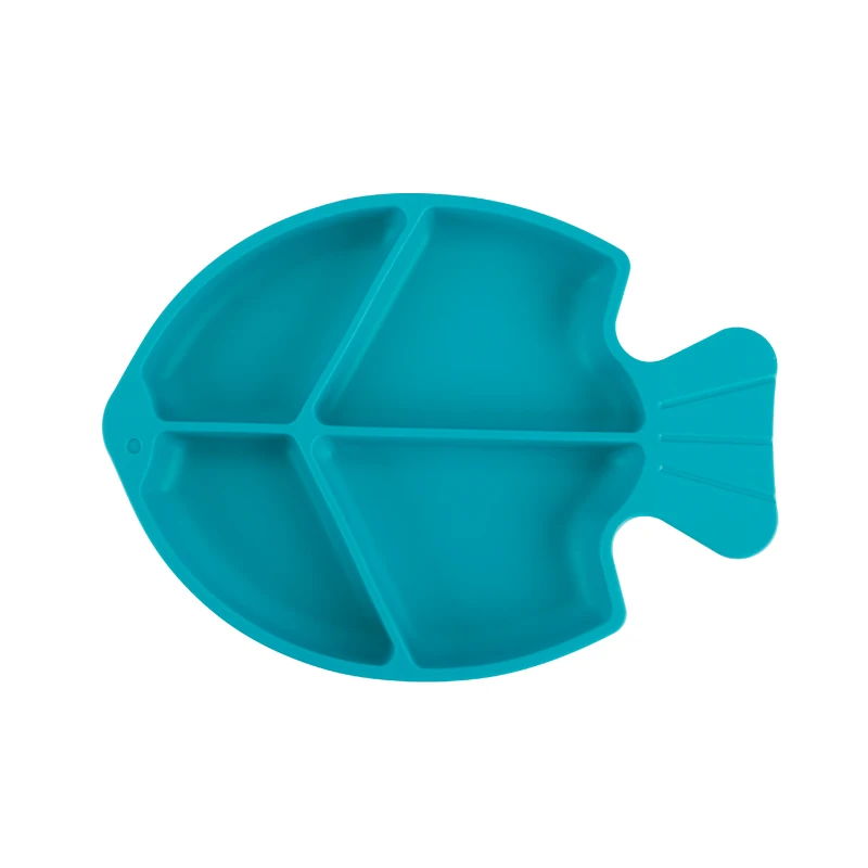 Leatchliving Multiple Colors Certified Silicone Baby Dividied Suction Fish Plate Kids feeding Plate