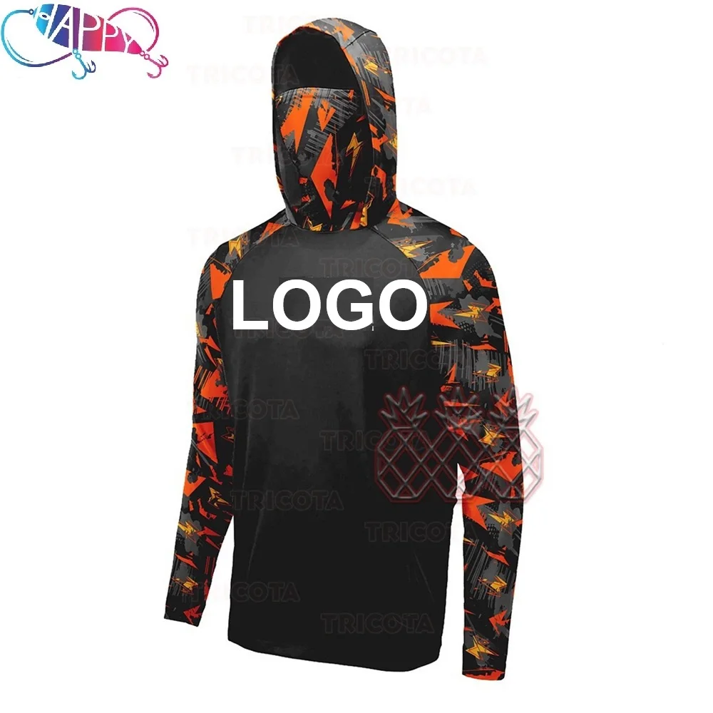 Custom LOGO Eco-Friendly Uv Fish Fast Dry Fish Print Cotton Hemp men Shirts Upf Hoodie Sun Protective Hooded Fishing T Shirt