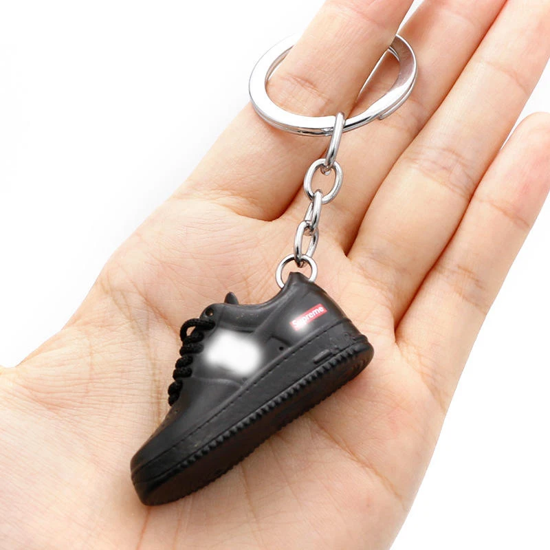 High Quality Soft Pvc key chain  cute 3D 1/6 rubber sneaker aj shoes keychain  Air Force One shoe key chain