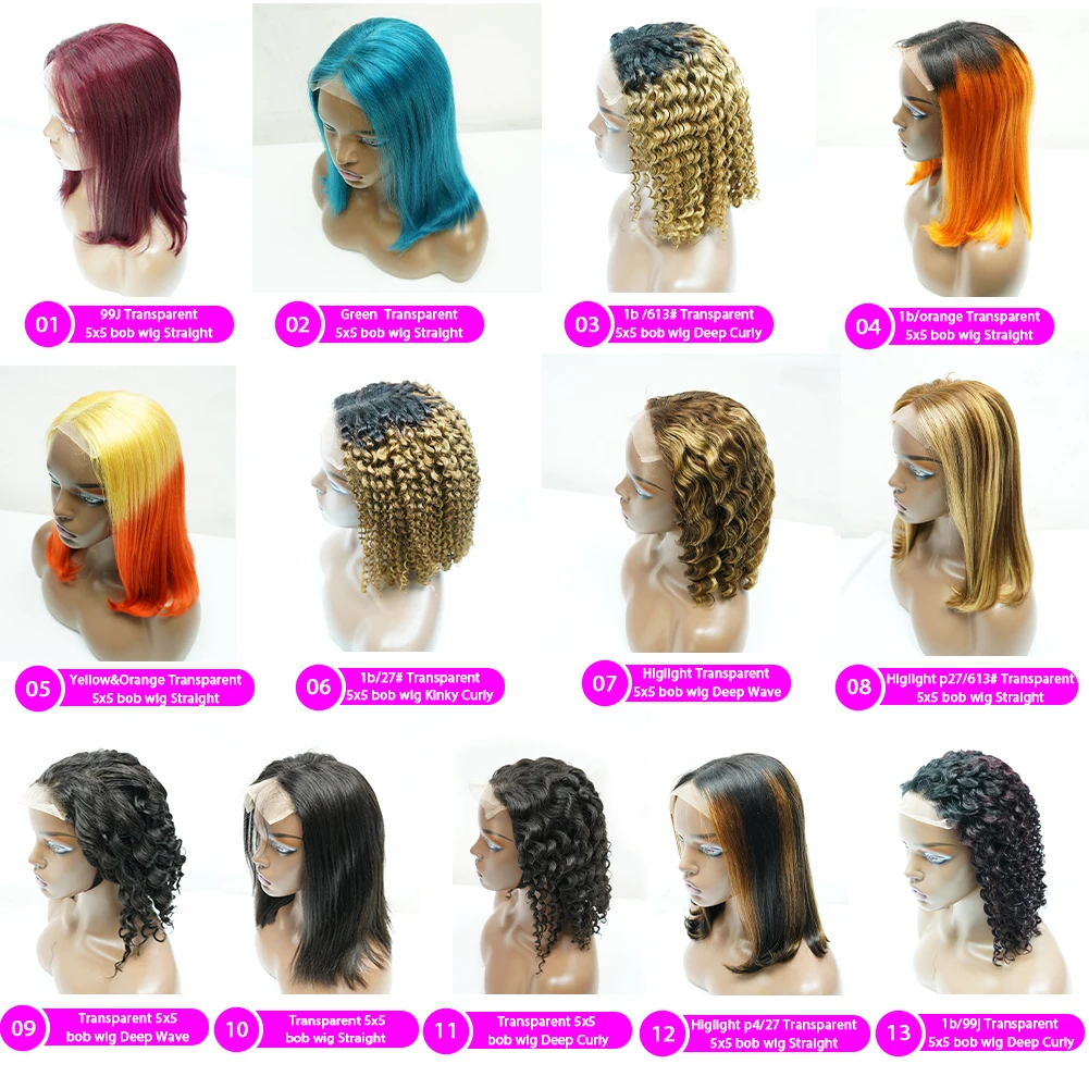 613 Lace Front Wig Brazilian Ombre Natural Pink Human Hair,Highlights,Gray,,Blue,,Green,,Purple,,Orange,Red Color Human Hair Wig