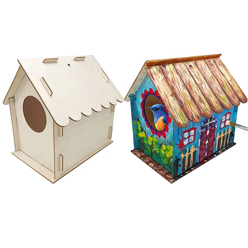 Hot sale new unfinished wooden bird house DIY bird houses for kids Custom Wooden Birdhouses
