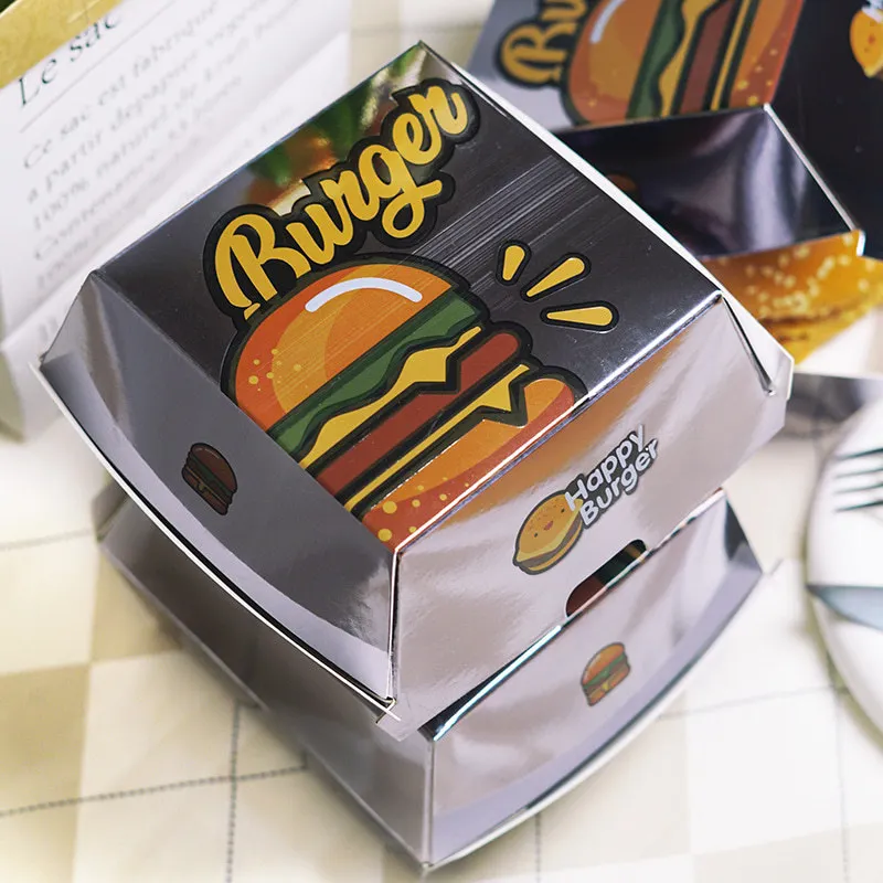 silver cardboard to go takeaway burger box packaging custom food packaging burger box with logo