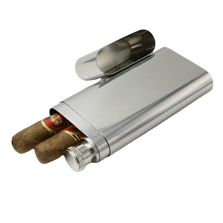 CNFLASK Portable Stainless Steel Cigar Case With Build-in 2oz Wine Tube Cigar Flask