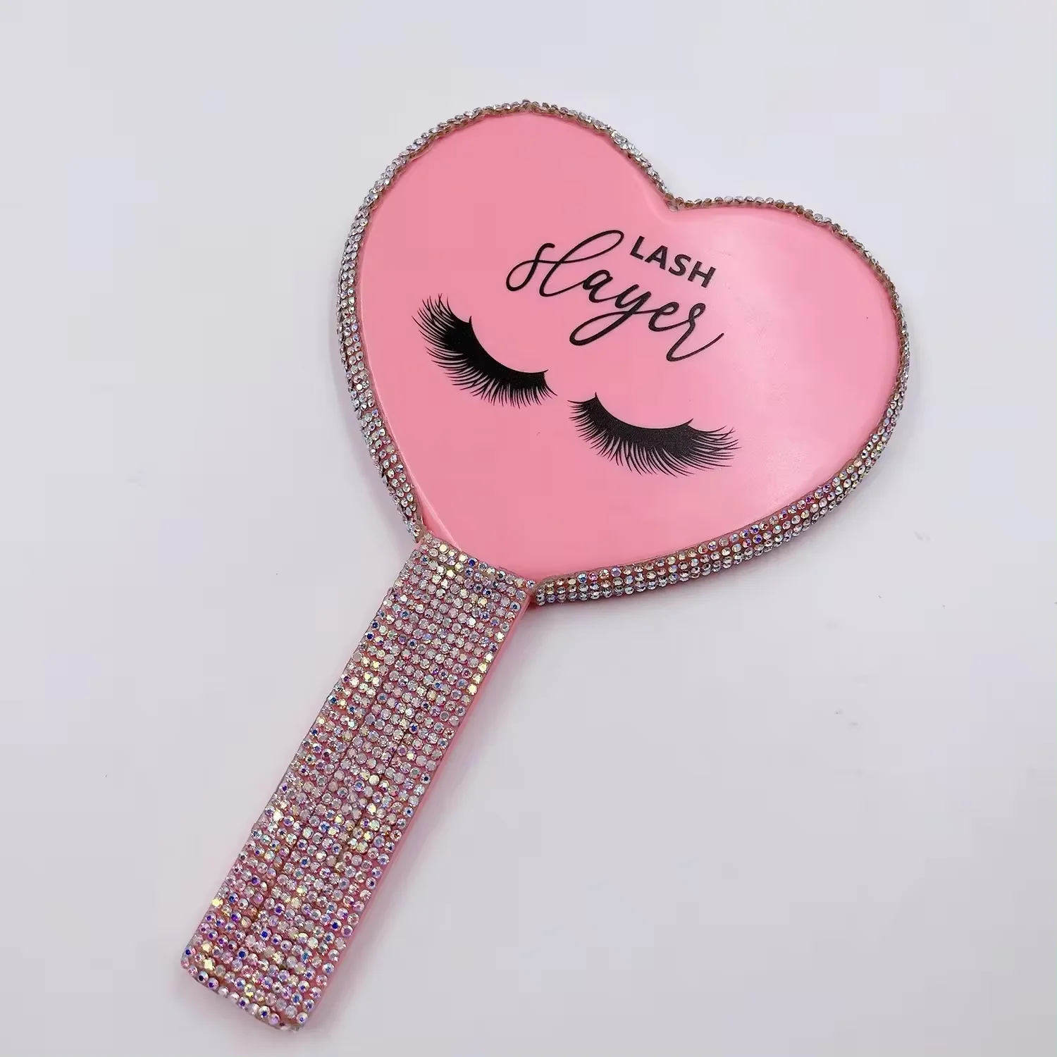 Shiny Diamond rhinestones decoration Bling Hand Held Mini Small Round Pocket Makeup Hand-Held Cosmetic Mirror With Handle