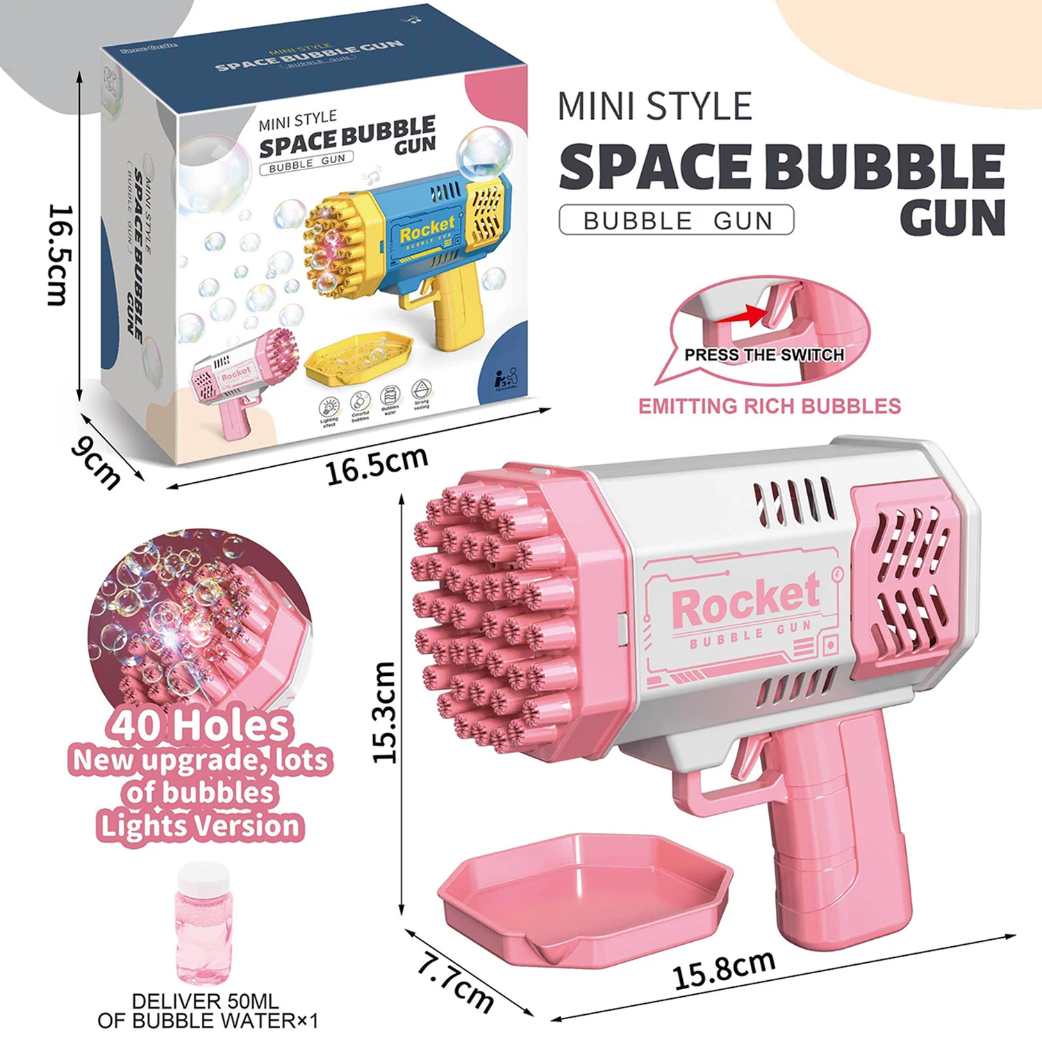 40 Holes Bubble Bazooka Machines Mini Bubble Maker Blower Gun Toys for Boys Girls Kids Outdoor Play Summer Party Toys