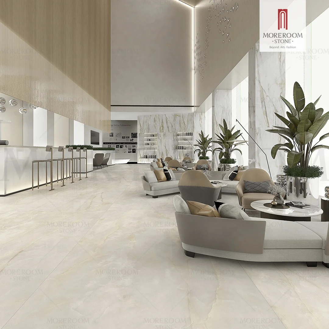 Large Size Snow White Onyx Stone Porcelain Floor Slab Wall Tiles For Bathroom