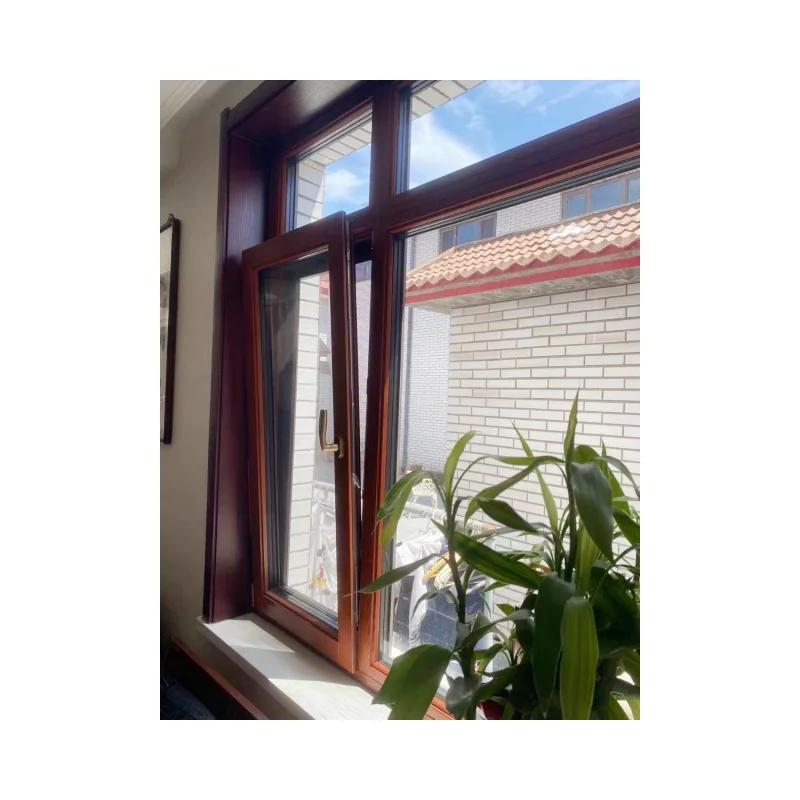 Emperor Fine Brown frame wooden aluminum sliding window double glazed sliding windows with mosquito net