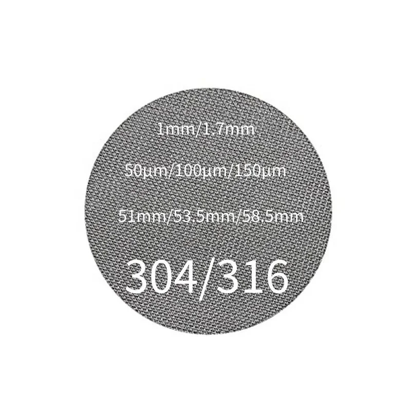 51/53.5/58.5mm 1.0mm 1.7mm 100 150 Micron Reusable 304 316 Stainless Steel Fine Coffee Filter Mesh Espresso Puck Screen