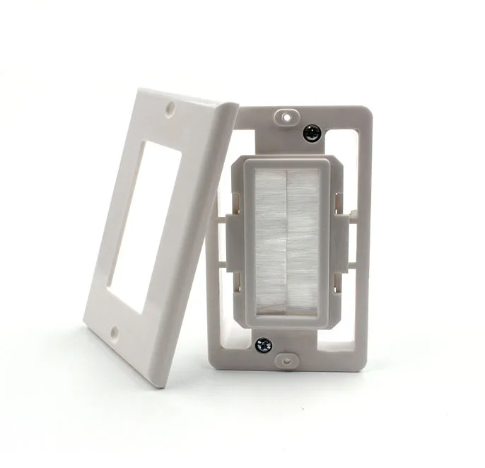 1 Gang Brush Wall Plate Cable Pass Through Insert Switch Device Wall Mount Plate Brush wall plate, two-piece