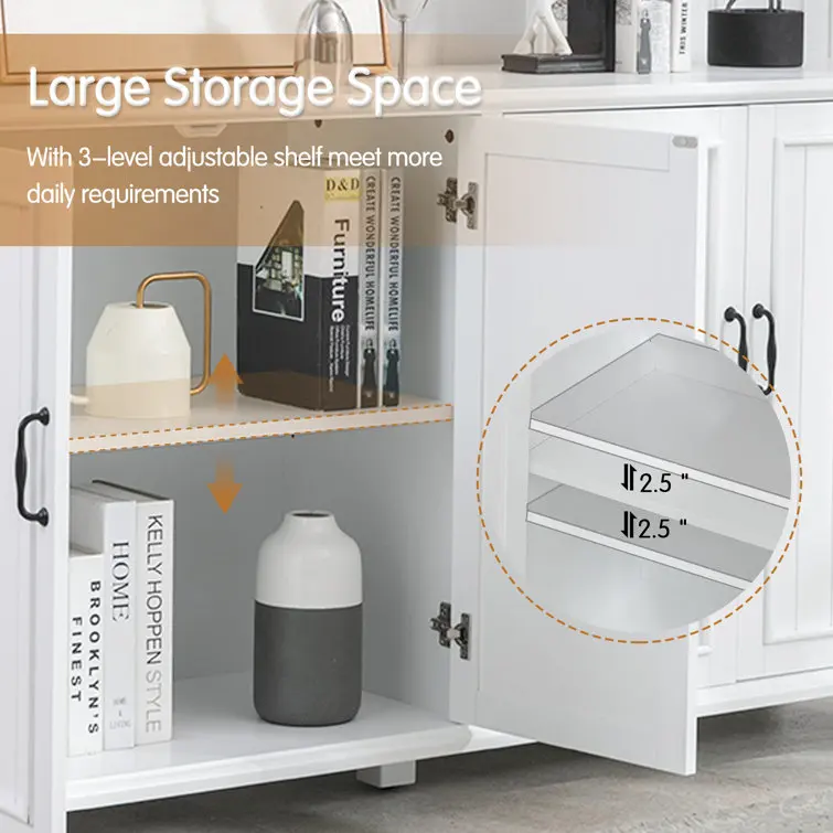 62.2' Sideboard crafted from solid and engineered wood in a breezy white hue with a clean finish kitchen sideboard cabinet