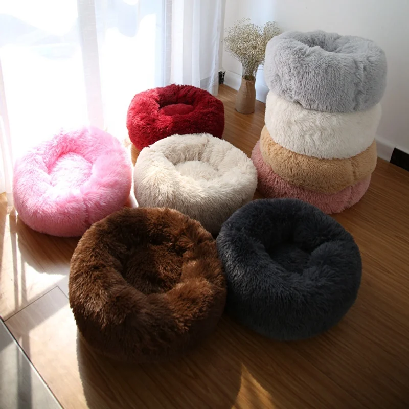 
Faux Fur Ultra Soft Washable Dog Cushion Cat Bed Pet Beds Washable Plush Round Luxury Dog Bed 