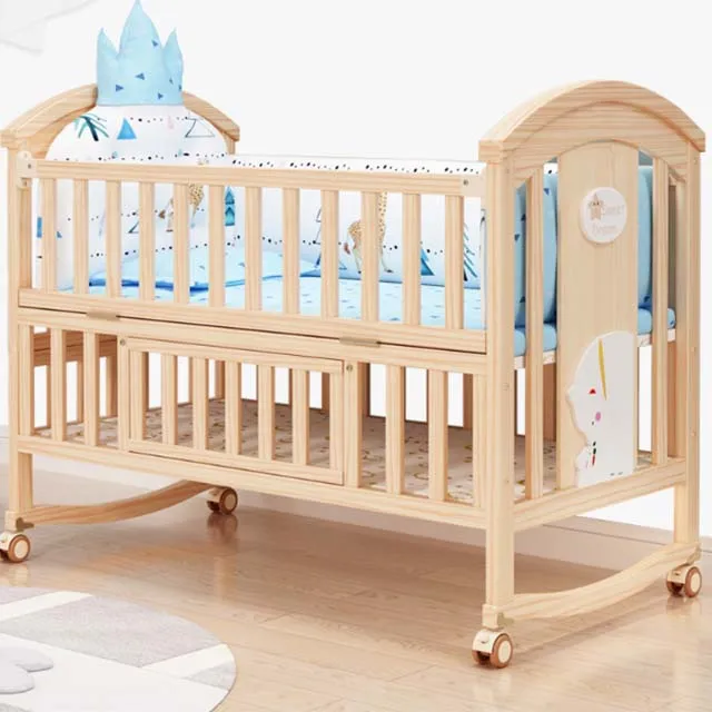 Pine Wood Cunas De Bebe Adjustable Height Crib Berceau