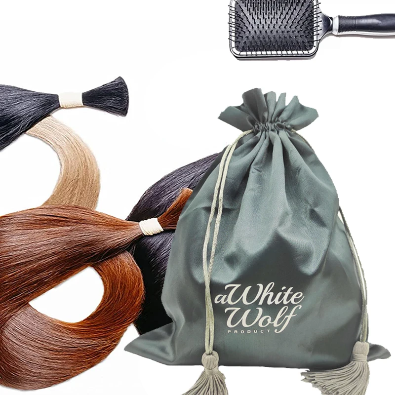 Custom satin wig bags with logo extra large packaging satin bag for cloth
