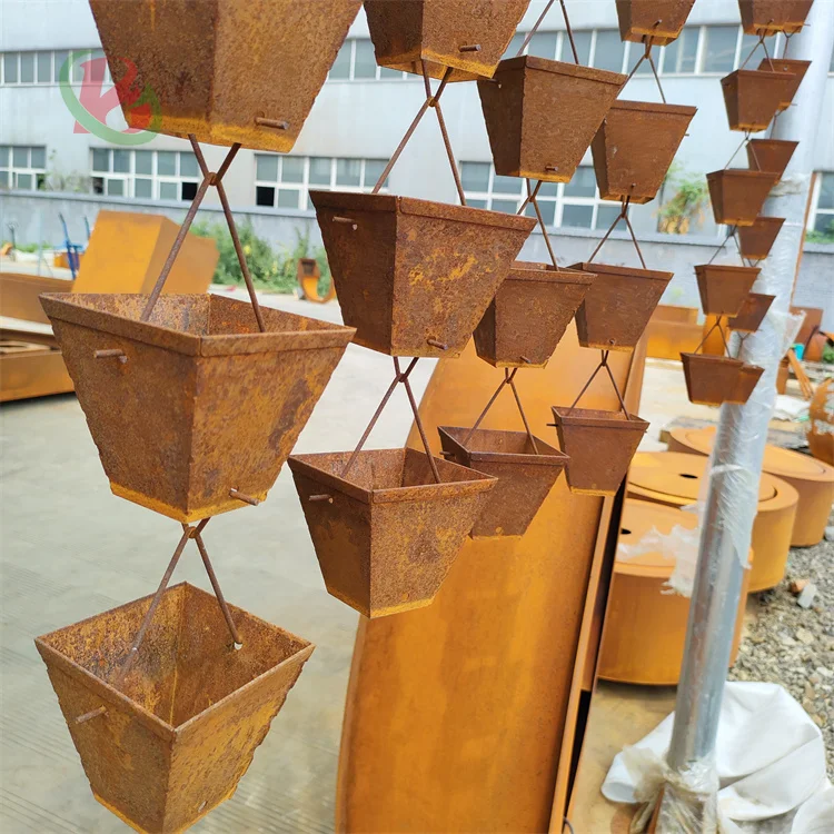 indoor waterfall rain water curtain for garden Corten Steel rain chain garden rain chain gutter drainage system