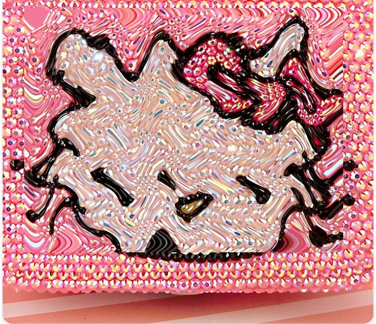 Hot Sale Daily Little Kitten Use Bling Bling Crystal Rhinestone L  Durable Leather Cosmetic Box with Mirror Make up Cases