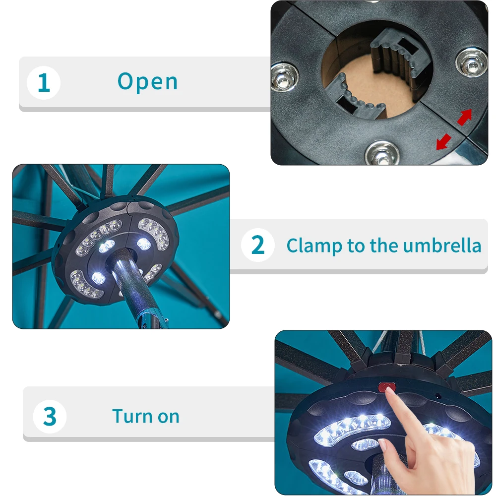patio umbrella light solar led outdoor waterproof adjustable remote control automatic energy saving durable stylish easy install