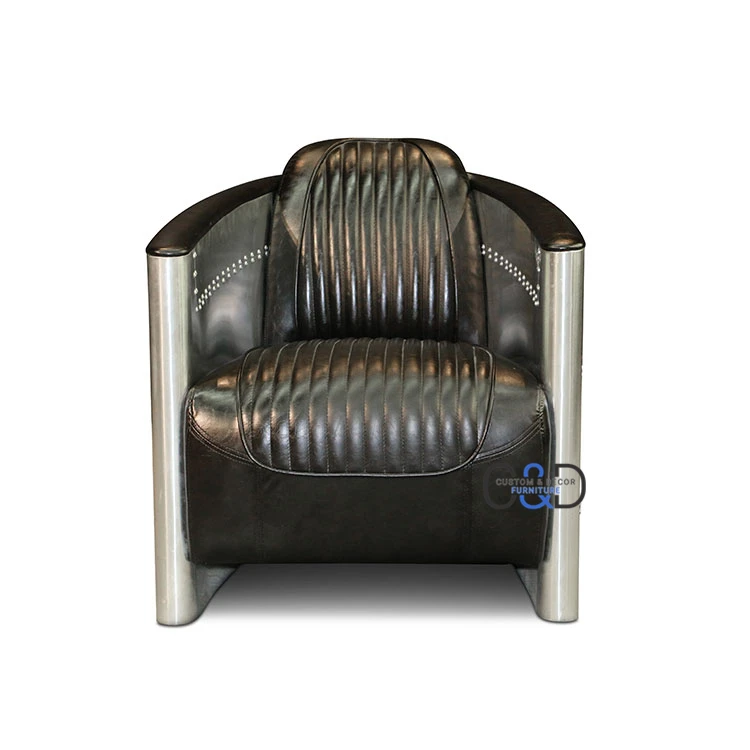 
vintage aluminum tomcat aviation chair brown leather armchair black leather 