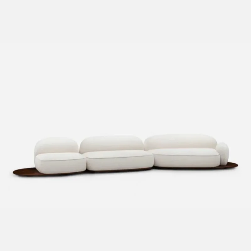 Italian Island shape sofa Modern Cream Villa large solid wood curved velvet sofa Living room White boucle fabric upholstery sofa
