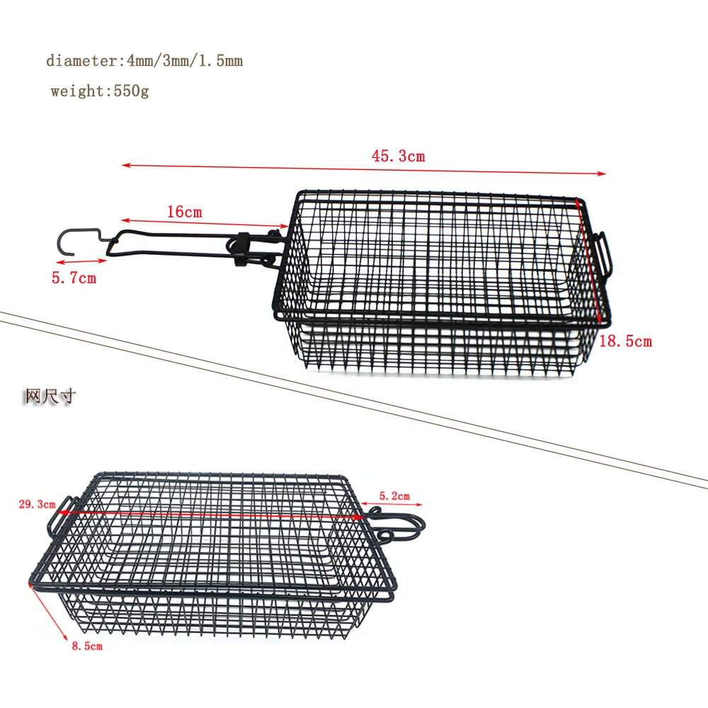 Non Stick BBQ Grilling Basket with Hanging Hook, Vegetables Meat Grilling Basket for BBQ Pit Barrel Use Charcoal Smoker Grill