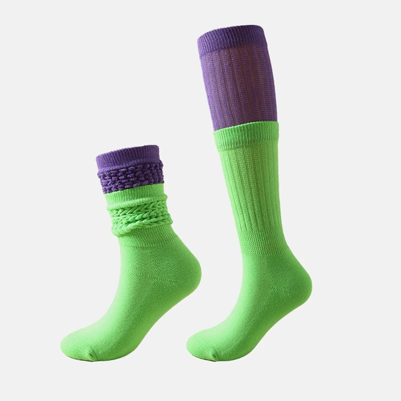 2021 Wholesale custom All Cotton Slouch socks two colors matched Cotton scrunch socks for women girls