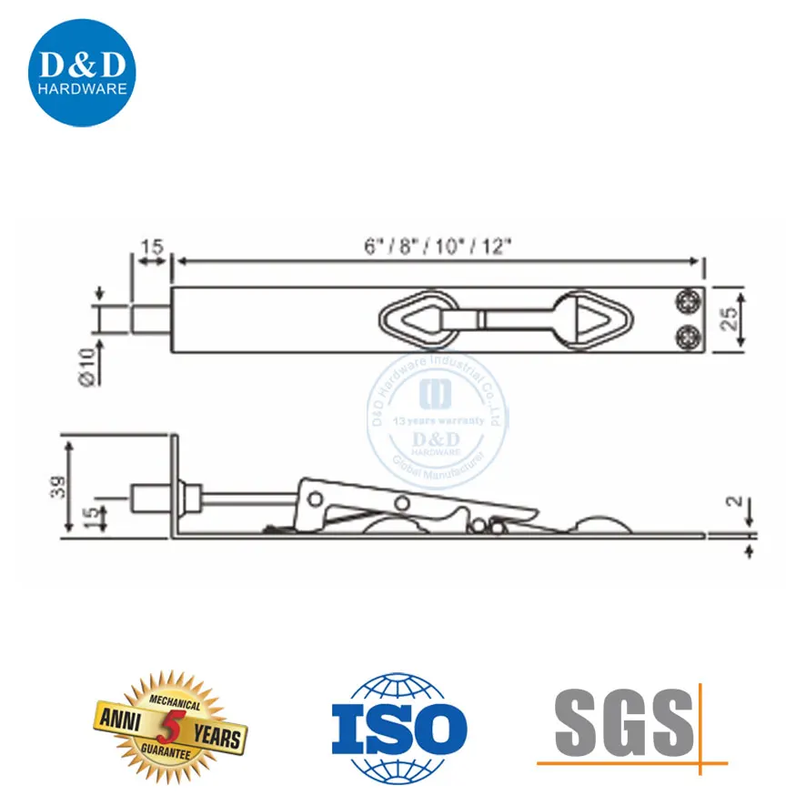 Concealed Flush Bolt Stainless Steel 304 Vertical Wooden Timber Door Bolt for Garage Door