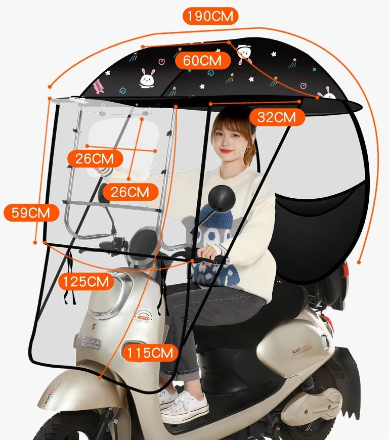 Hot Sale Full Cover Scooter Umbrella Covered Electric Bike Umbrella Waterproof Strong Motorcycle Umbrella For Rain
