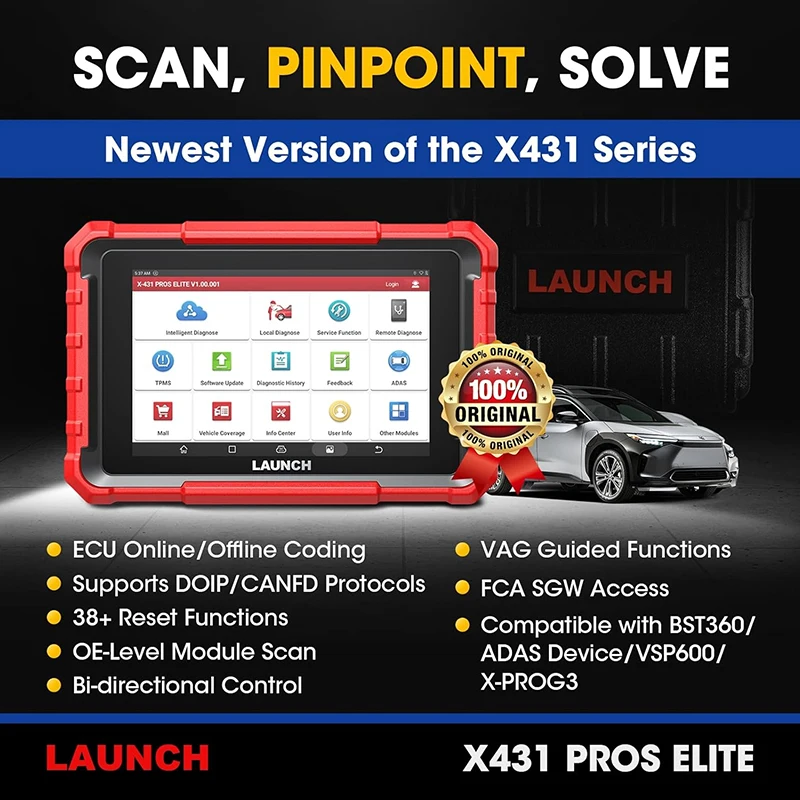 LAUNCH X431 PROS ELITE Professional Automotive Scanner All System CANFD/DOIP Active Test 32 Reset ECU Coding Tool for Cars