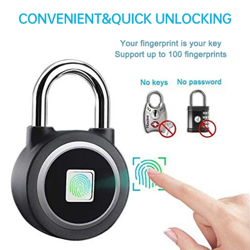 Gym Sports Bike School Fence and Storage Biometric Water Resistant Fingerprint Padlock Blue Tooth Lock Mobile APP Smart Padlock