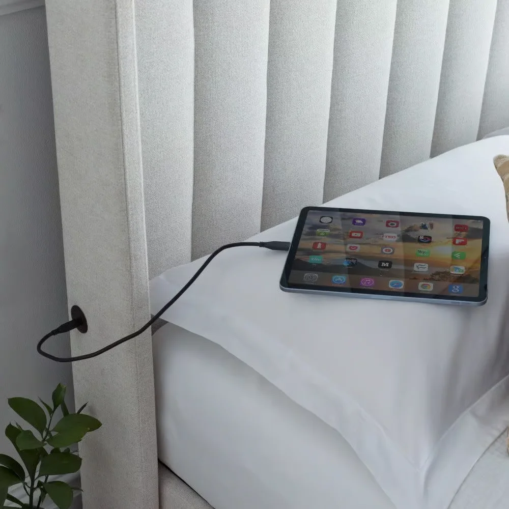 Natural Fabric Winged USB Ottoman Electric Media TV Bed