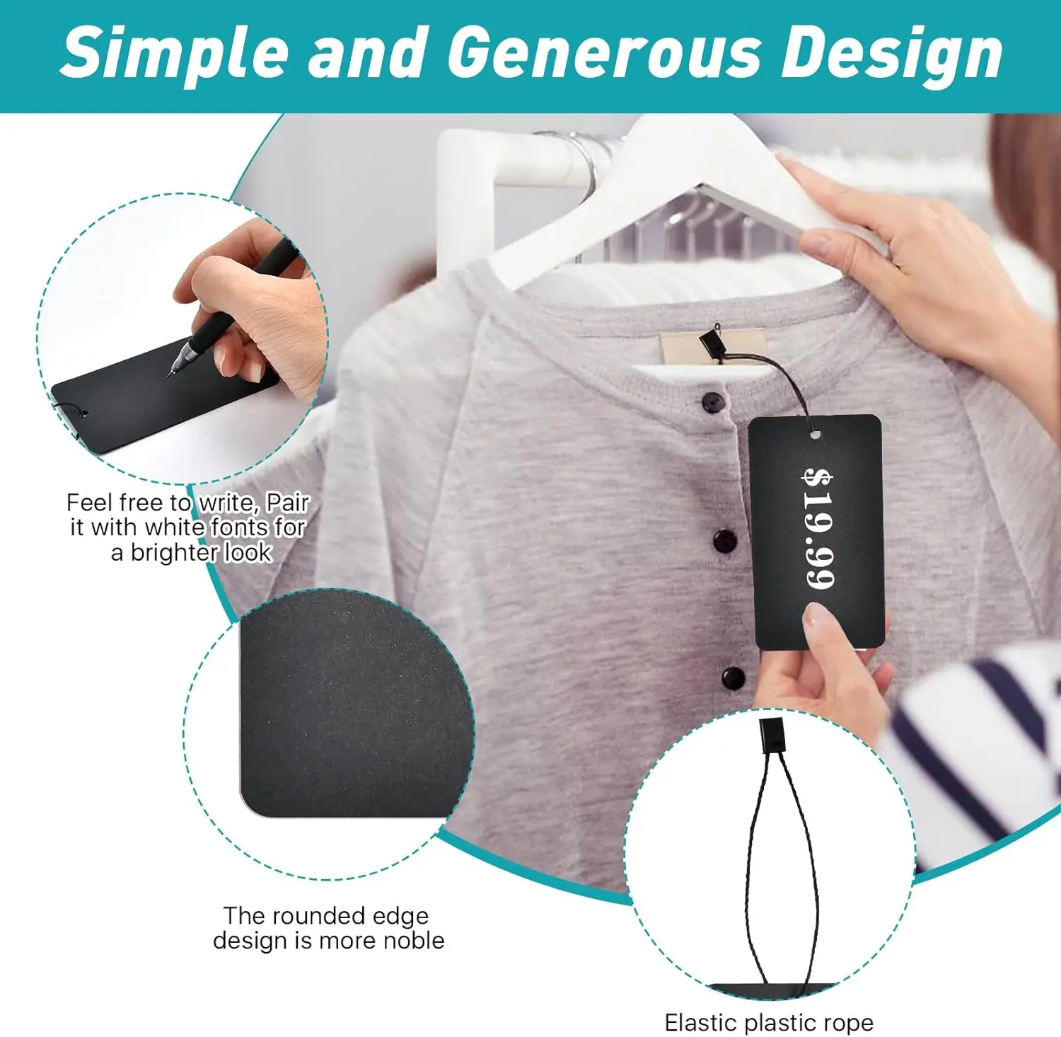 500 Set Black Price Tags with String  Writable Label Hang Tagwith Safety Pins