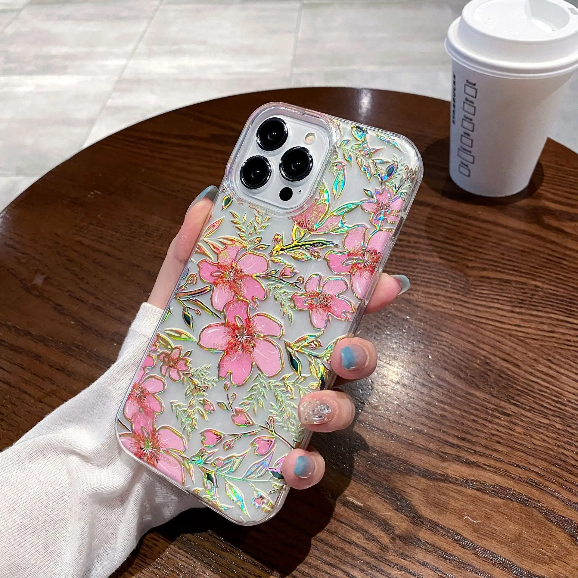 Beautiful flowers electroplated TPU phone case for iphone 15 14 13 12 11 plus/pro/pro max