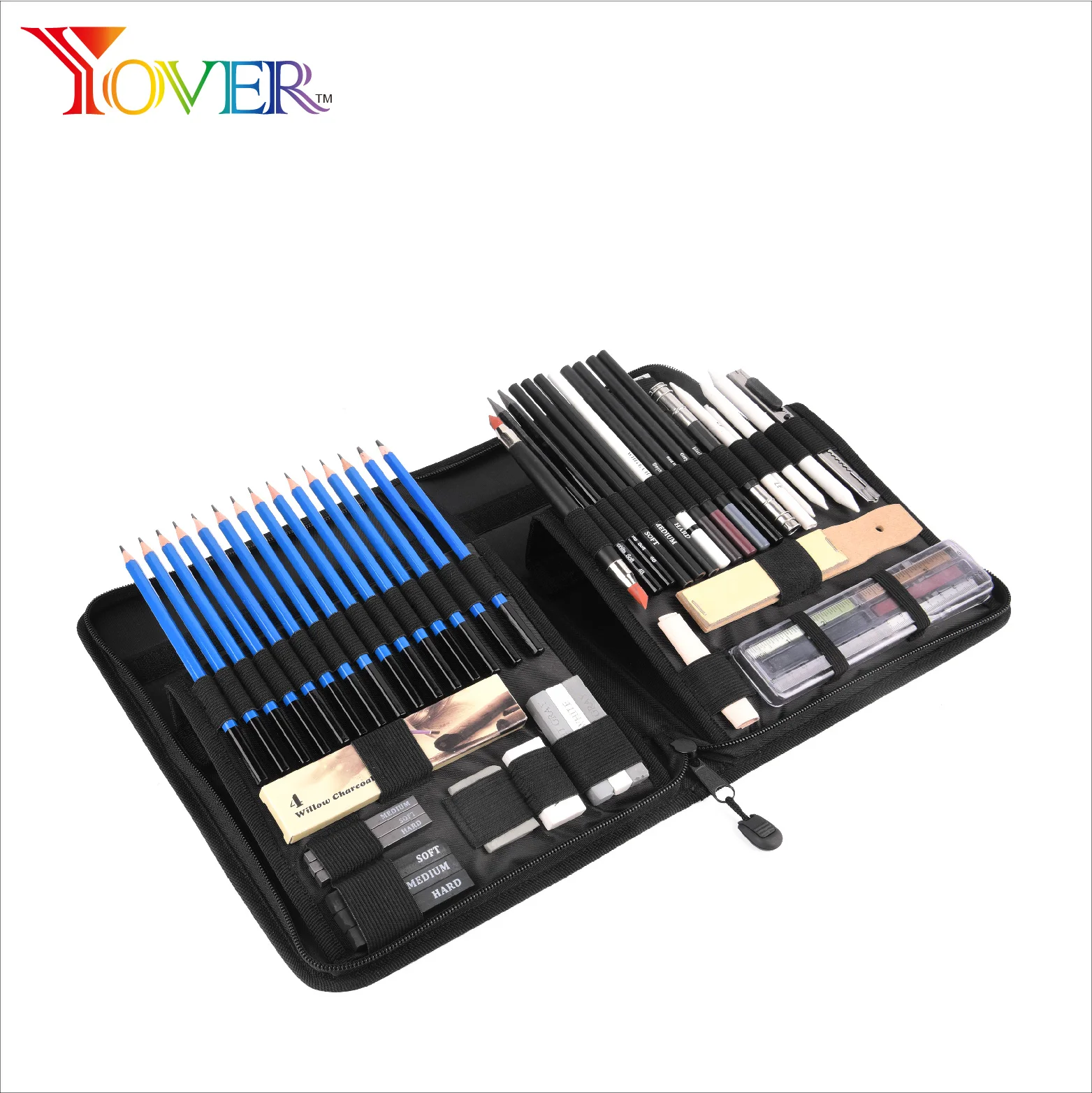 Amazon Hot Sale 60pcs professional Deluxe Art Pencil Sketching Set in Nylon Case