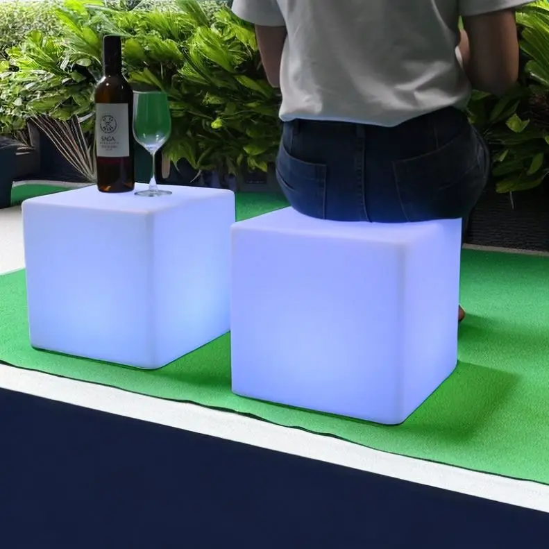 Outdoor party lounge led furniture rechargeable nightclub illuminated plastic furniture set cube led table led chairs lighting