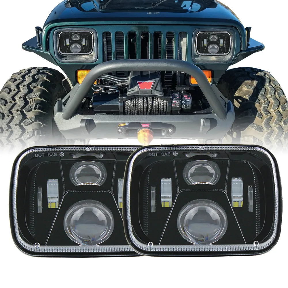 12/24V Led Square Headlight For Trucks DOT High Low Beam Car Led Headlight 55W bright car headlamp for pickup accessories