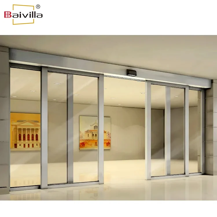 Exterior auto open close slide doors design modern commercial tempered glass smart automatic sensor sliding door system