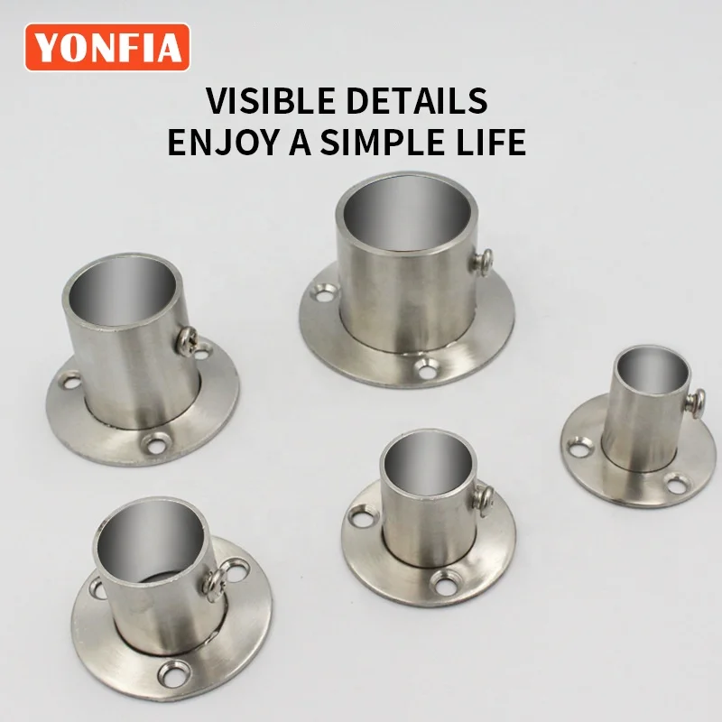 YONFIA 9038 Stainless Steel 304 Towel bracket Shower Curtain Rod Holder Wardrobe Clothing Rail Clothes rod Flange End Supports